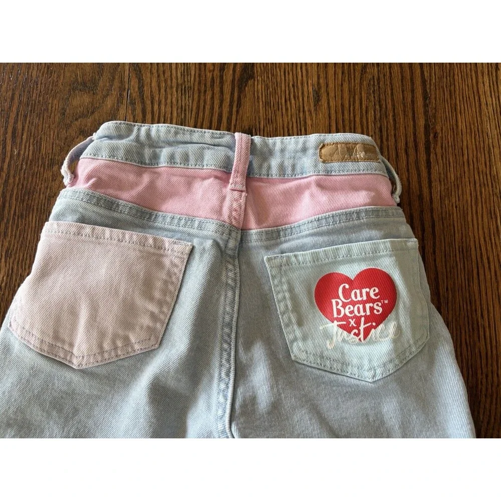 Justice Care Bears Jeans Girls Size 8 Light Wash 90s Cartoon Flare Leg Retro Y2K